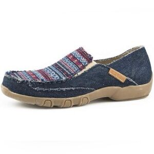 Roper Women's Size 7.5 Sabra Tribal Blue Canvas Driving Moc Slip On Lightweight